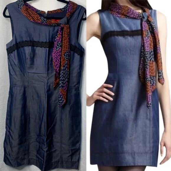 Zac Posen Z Spoke scarf blue shift dress size‎ 10 - Picture 1 of 6